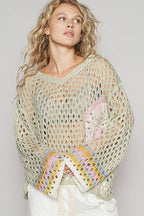 V-Neck Crochet Peace Sweater