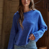 W2114 | Knit Sweater Rolled Round Neck Pullover Top