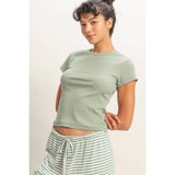 Basic Ribbed Short Sleeve Top