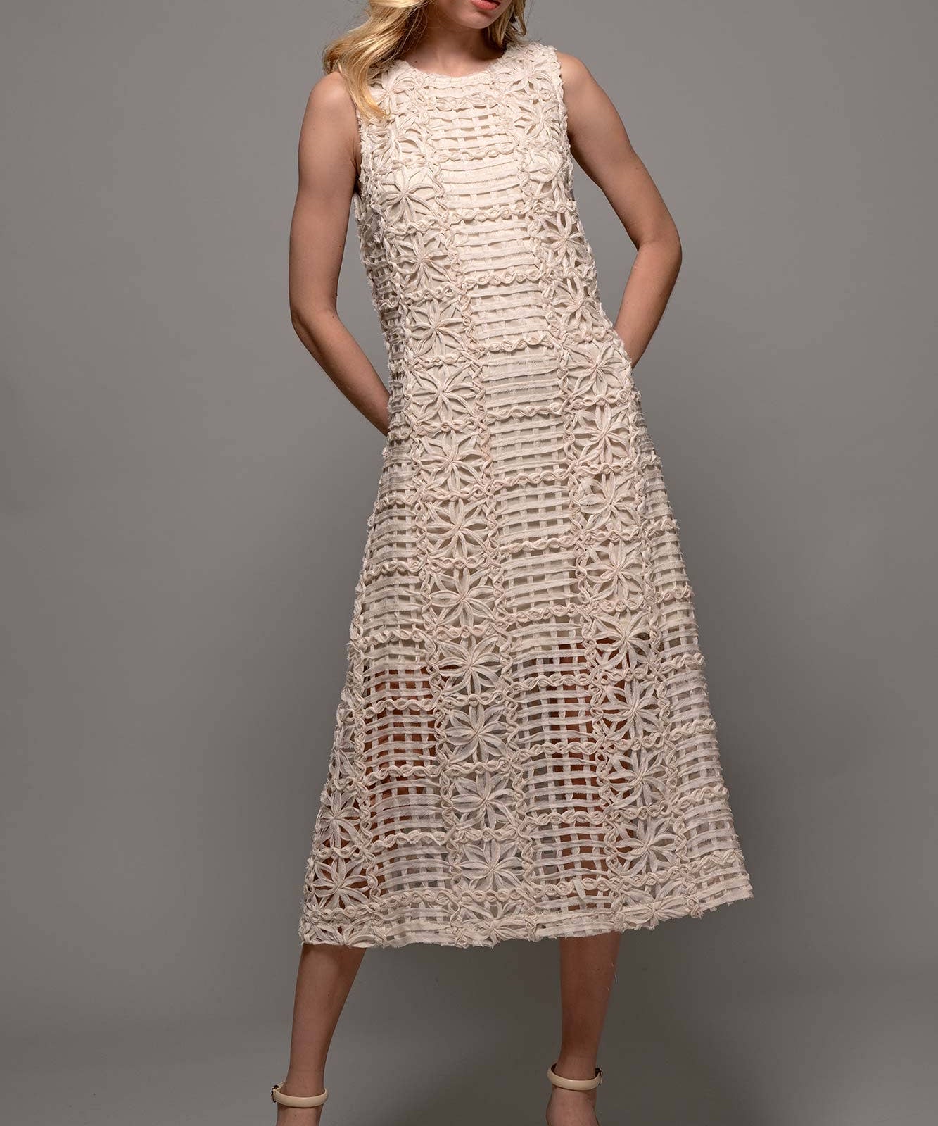 Floral Knit Sleeveless Midi Dress
