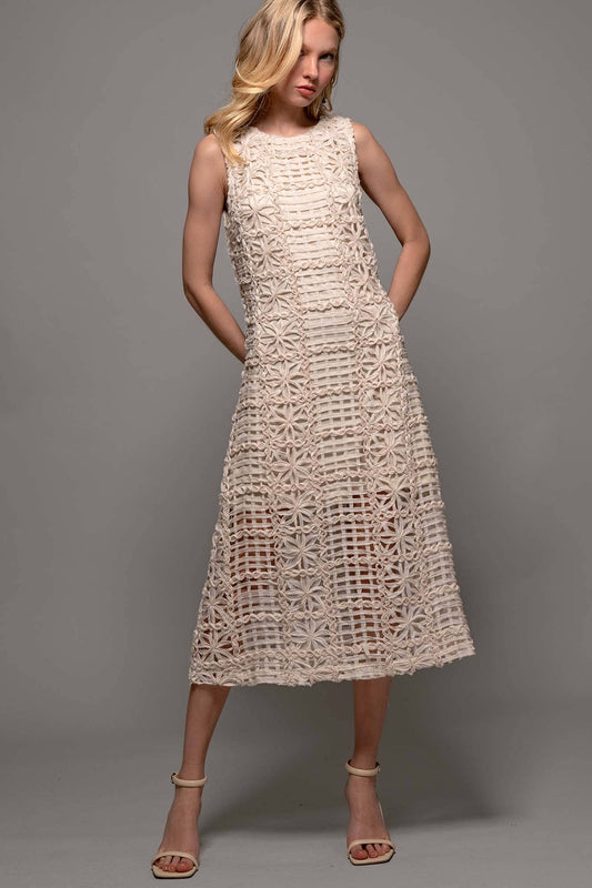Floral Knit Sleeveless Midi Dress