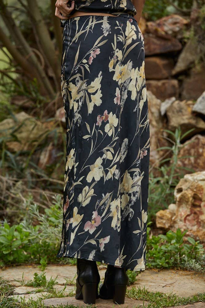 Woven Floral Print Midi Skirt