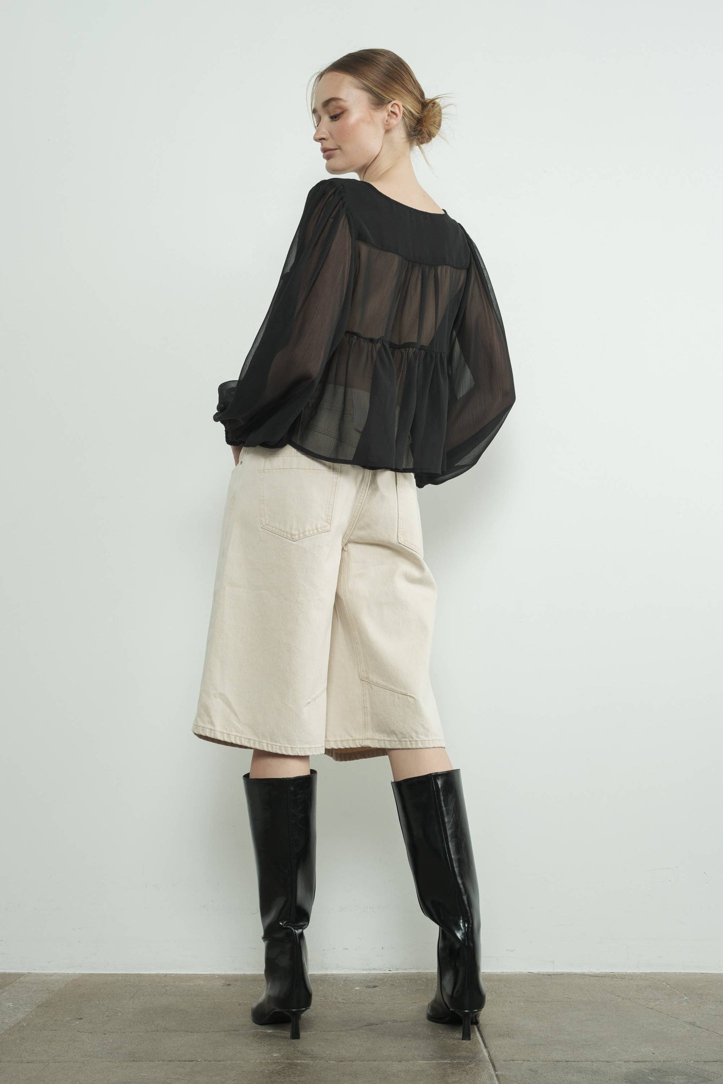 Denim Bermuda Shorts with Yoke Seam