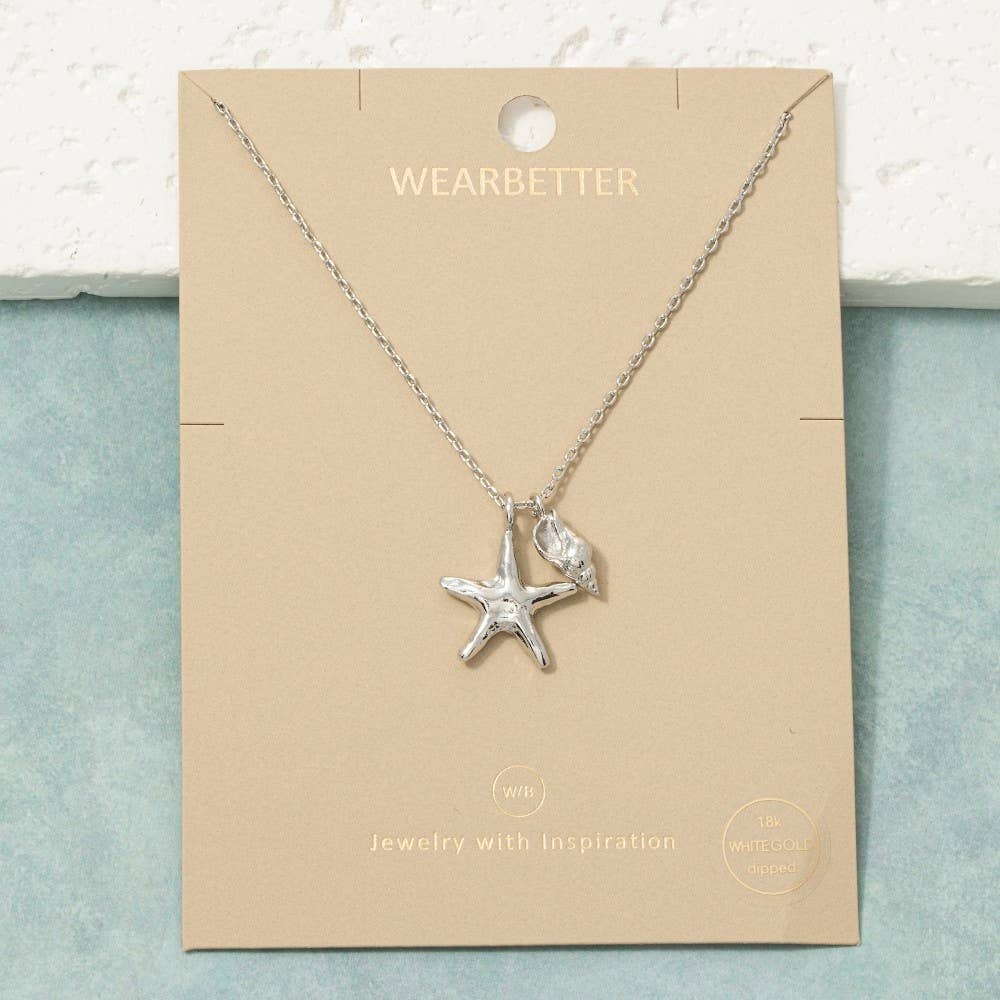 18K Gold Starfish Shell Charm Pendant Necklace