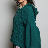 Floral Handmade Buttons Velvet Chenille Sweater Hoodie Top