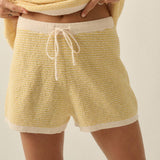 Striped Knit Wide-Leg Drawstring Sweater Shorts