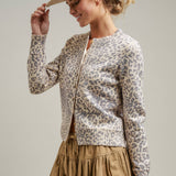 Leopard Print Knit Cardigan with Gold Buttons