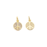 Gold Peace Sign with Cubic Zirconia Charm