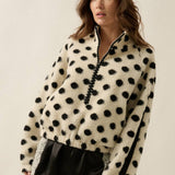 Polka Dot Fleece Crochet-Trim Half-Zip Pullover Jacket