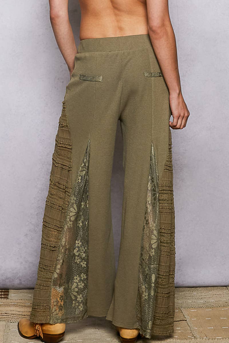Lace Contrast Wide Leg Pants
