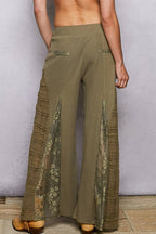 Lace Contrast Wide Leg Pants