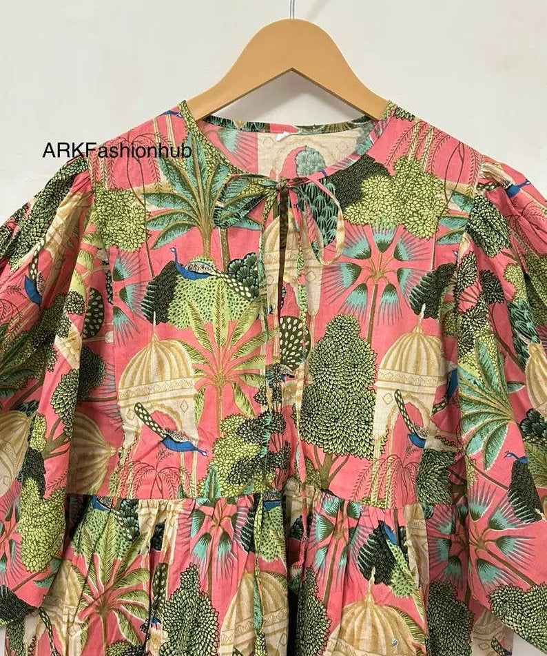 Pink & Green Floral Print Tunic