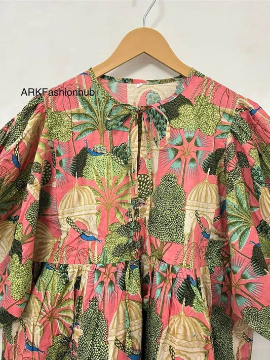 Pink & Green Floral Print Tunic