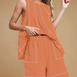 Casual Summer Contrast Stitch Tank Top And Shorts Set