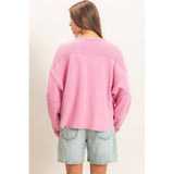 Mineral Wash Overzised Raw Edge Crew Neck Top