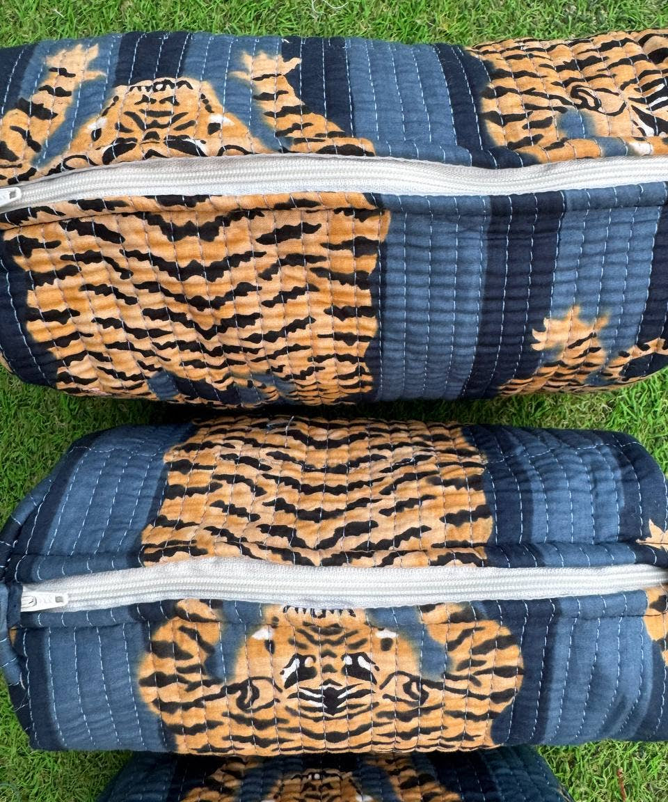Tiger Print Cotton Quilted Makeup Bag