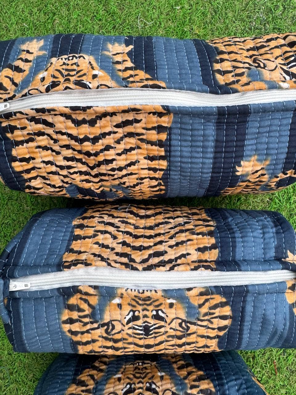 Tiger Print Cotton Quilted Makeup Bag