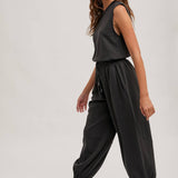 Drawstring Waist Sleeveless Jumpsuit