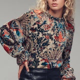 Burnout Velvet Smocked Mock Neck Blouse