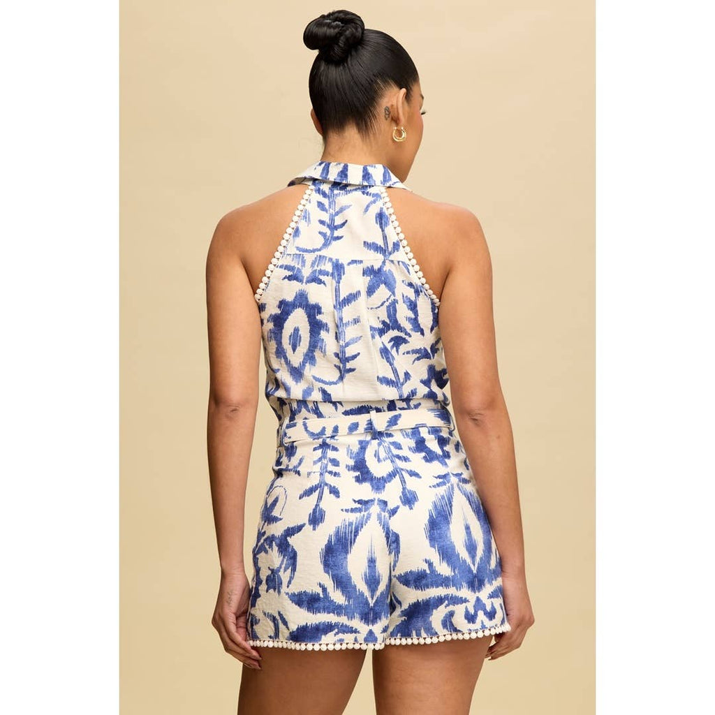 Belted Halter Neck Sleeveless Romper