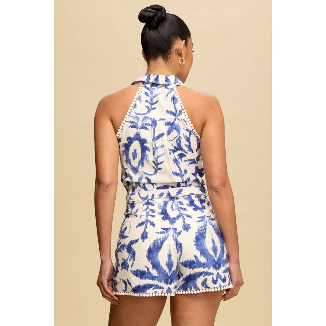 Belted Halter Neck Sleeveless Romper