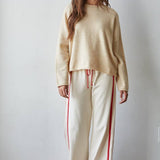 W2114 | Knit Sweater Rolled Round Neck Pullover Top