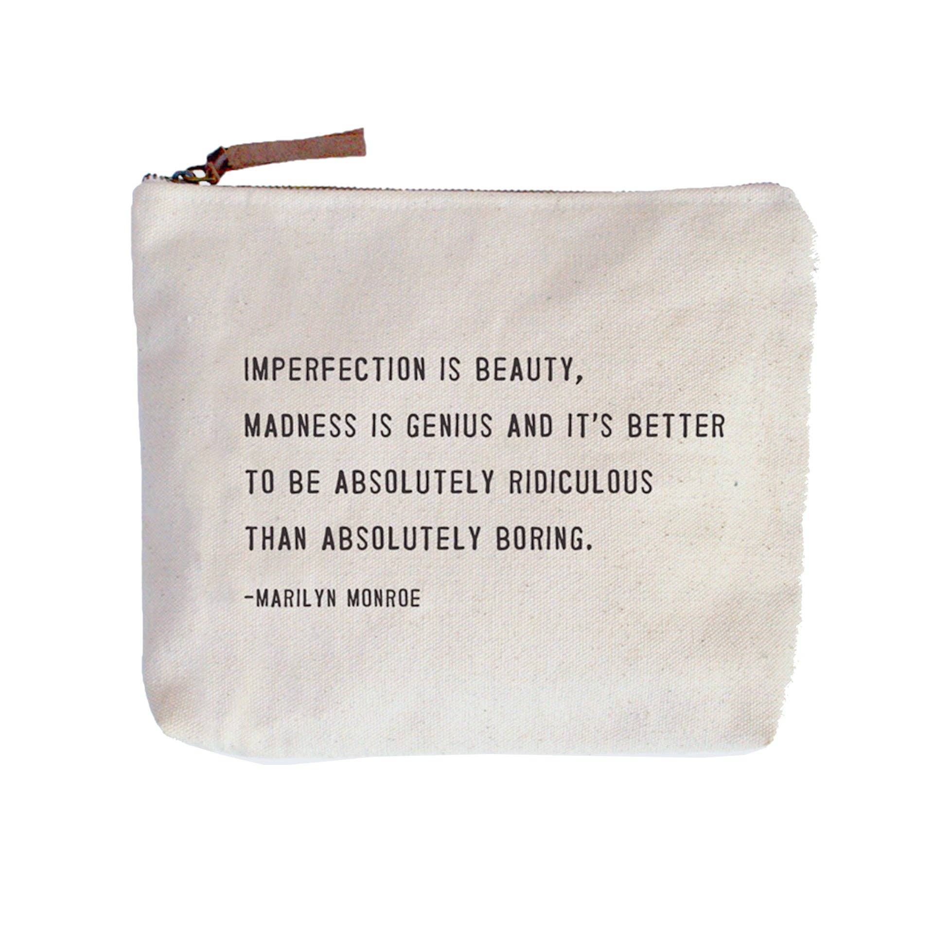 "Imperfection Is Beauty" (Marilyn Monroe) Canvas Zip Bag