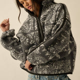 Floral Sherpa Fleece Half-Zip Pullover Jacket