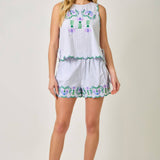 71071 Embroidered Pinstripe Tank Blouse