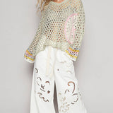 V-Neck Crochet Peace Sweater