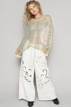 V-Neck Crochet Peace Sweater