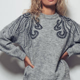 Tentacle Embroidered Gray Sweater