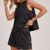 SLEEVELESS DENIM TOP AND MATCHING SHORTS SET