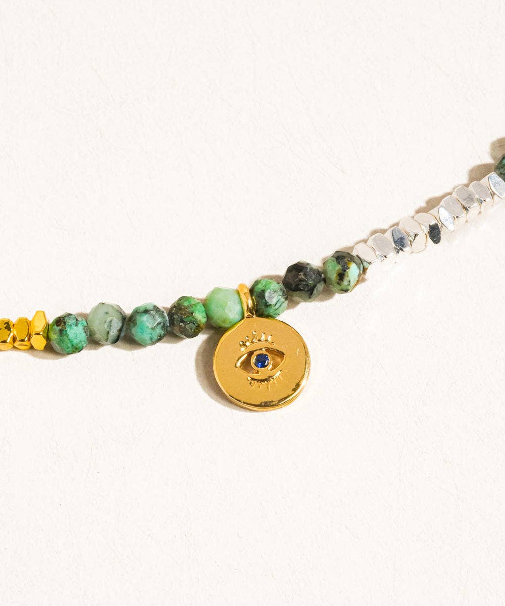 Lahina Green Boho Handmade Stone Eye Necklace