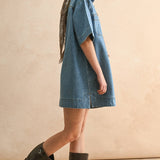 Suede Lace Up Denim Shirt Dress