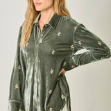 Embroidery Velvet Collared Shirt