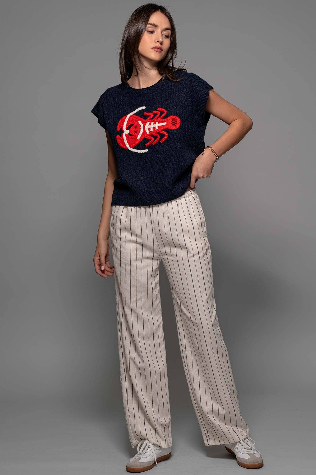 Coastal Lobster Intarsia Knit Top