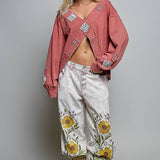 Vintage Floral Artisan Embroidered Twill Jogger Pants