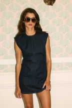 Ruched Waist Mini Denim Dress