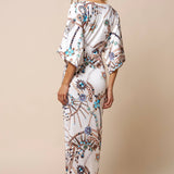Printed Front Twist Plunging Maxi Dress