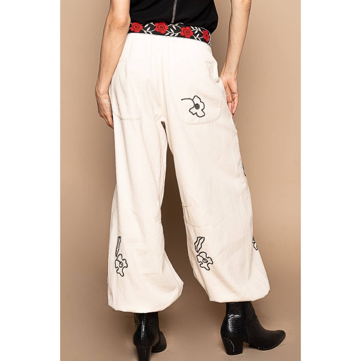 Floral Embroidered Twill Pants