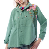 Michelle Jacket | Teal Green Embellished Floral Button Up