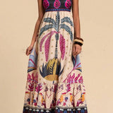 Tropical Print Thin Strap Flare Dress