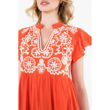 Embroidered Flutter Sleeve Mini Dress