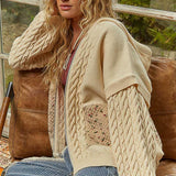 Cable Knit Hooded Sweater Jacket