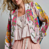 Lightweight Contrast Trim Quilted Kimono Jacket