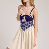 Sailboat Knit Bodice Contrast Midi Dress