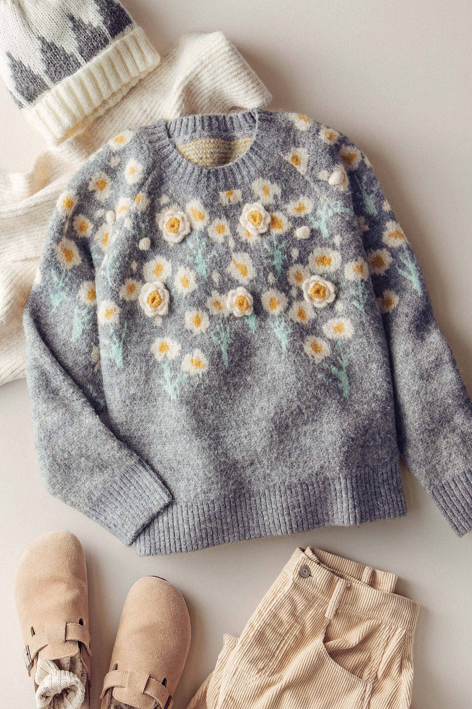 Daisy Embroidered Floral Knit Sweater