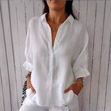 White Cotton Linen Blouse