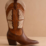 The Fairy | Camel Western Boot in Suede with Inlay